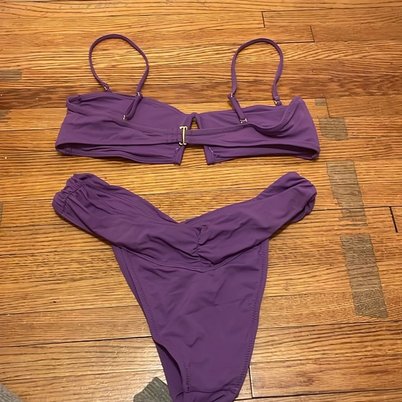 Storm Reid x Pacsun Purple Shirred V Bandeau Bikini top/ bottom set size medium - Picture 6 of 7